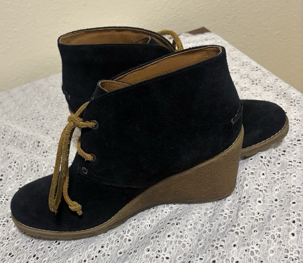 Sperry Stella Prow Black Suede Ankle Bootie, Women 8 M, Wedge Heel Leather